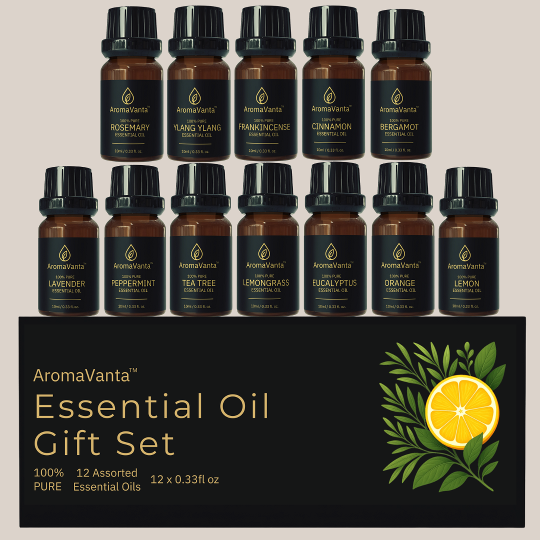 AromaVanta Essential Oils Gift Set – 12 Pure Aromatherapy Oils (10ml Each)