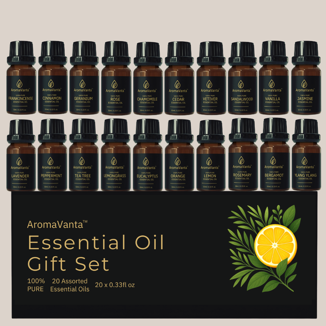 AromaVanta Essential Oils Gift Set – 20 Pure Aromatherapy Oils (10ml Each)